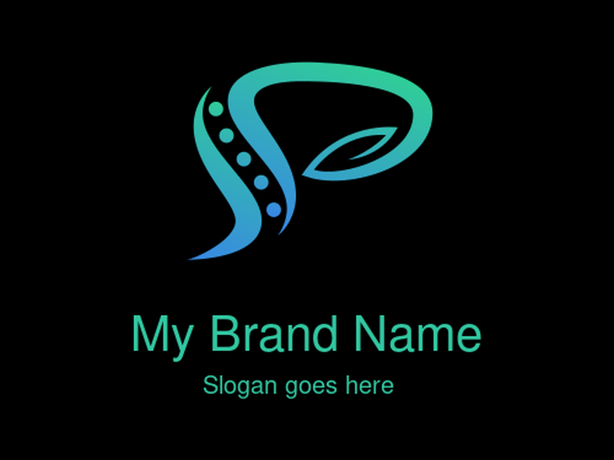 Abstract 'P' Letter with Spine, Brain and Leaf Logo for Chiropractic, Wellness, and Natural Health